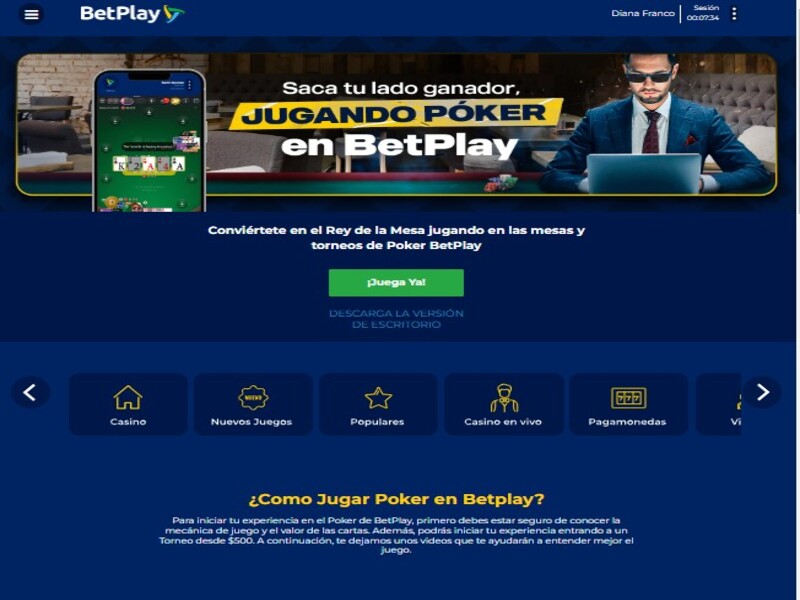 Jugando póker en el Casino Betplay